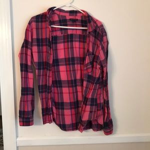 American eagle pink plaid button down size L